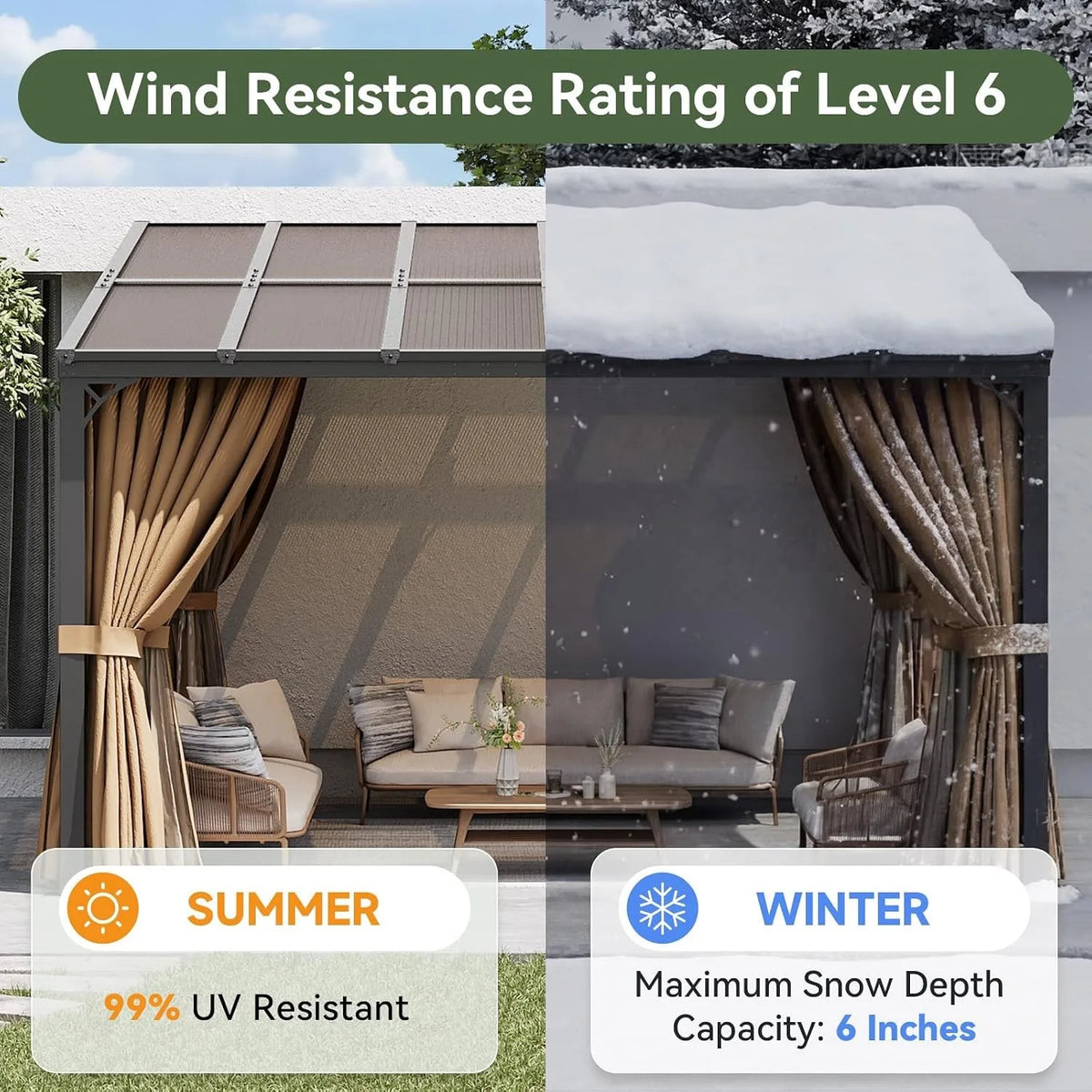 Aoxun Wall Mounted Pergola Gazebo With Curtains And Mosquito Net