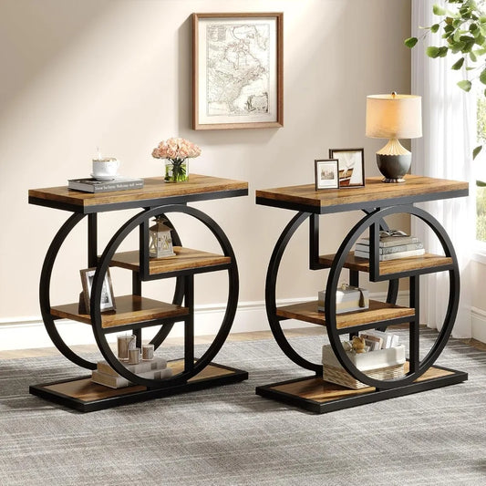 Industrial 4-Tier End Table With Storage Shelves For Living Room