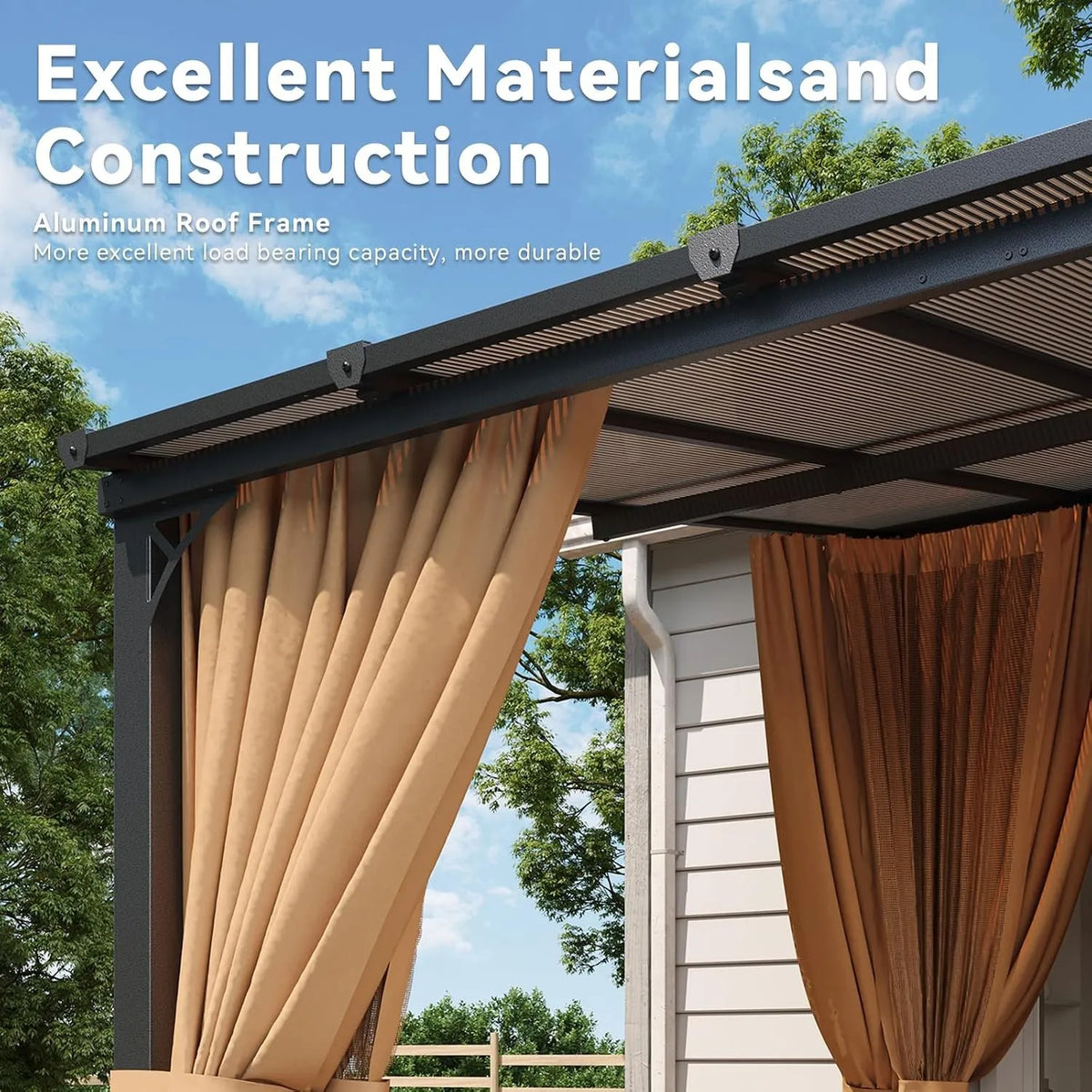 Aoxun Wall Mounted Pergola Gazebo With Curtains And Mosquito Net