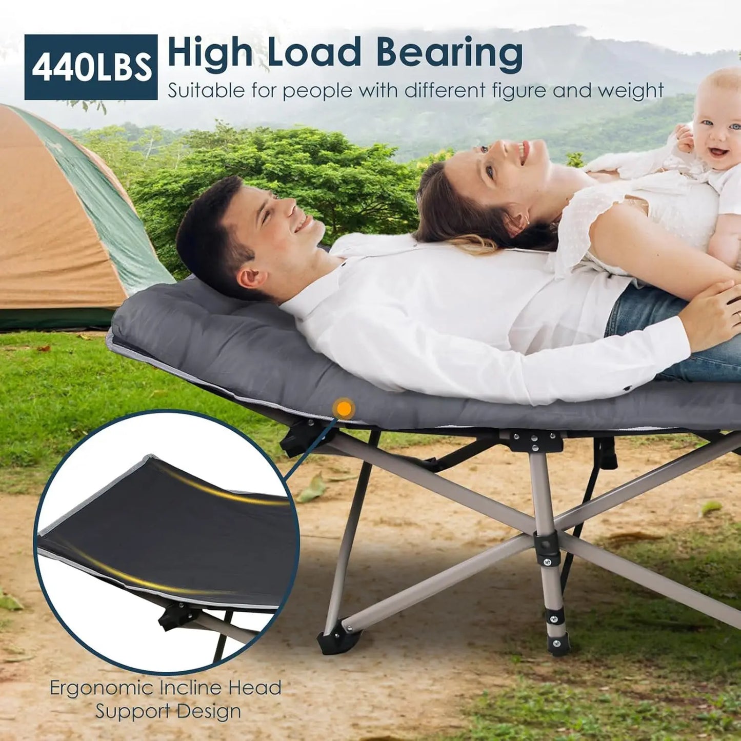 Foldable Portable Bed Outdoor Lounge Chair With Pearl Foam Mattress
