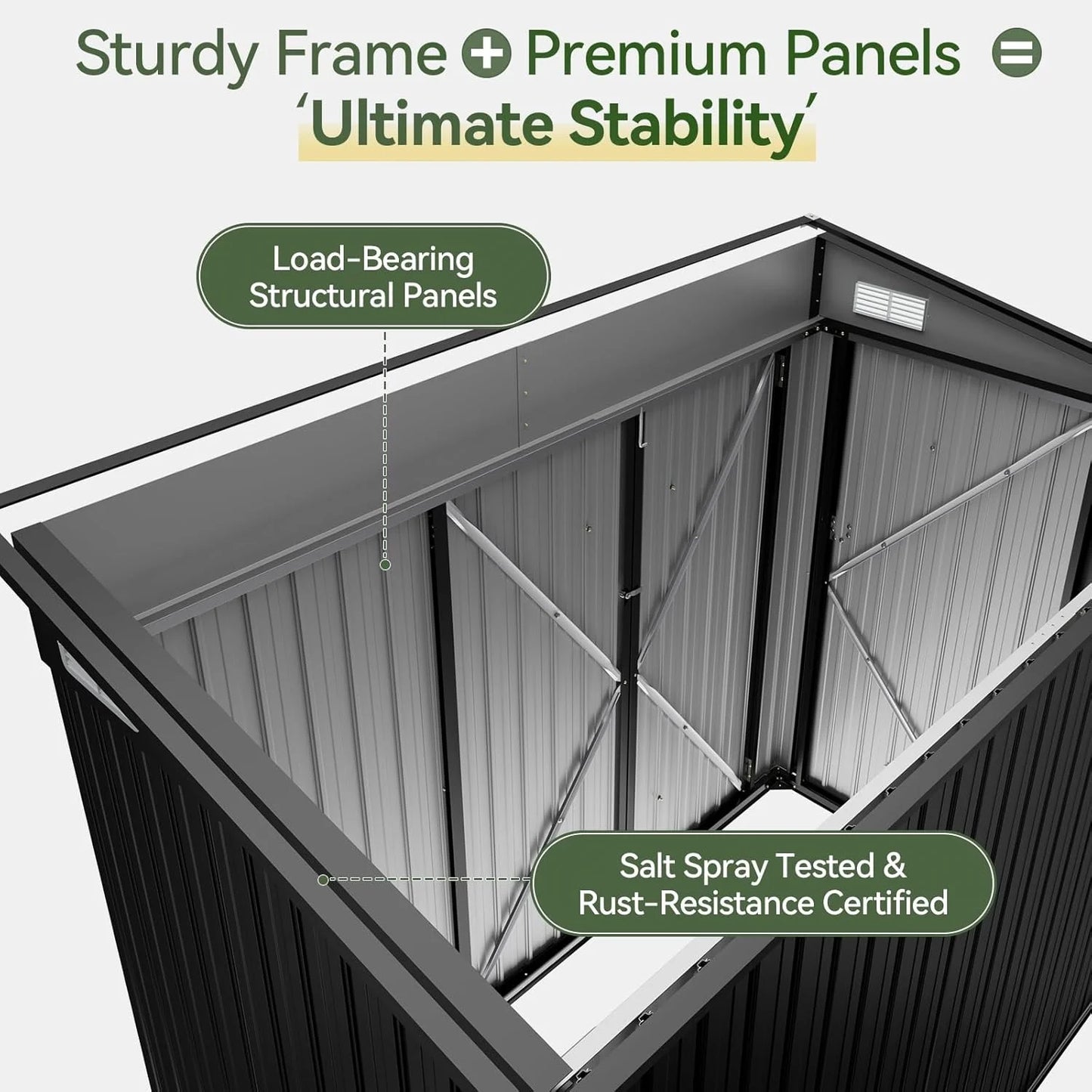 Nordivale 8x4FT Triple Door Metal Storage Shed Lockable Outdoor Cabinet Sloping Roof for Garden Backyard Tools Bicycles Black
