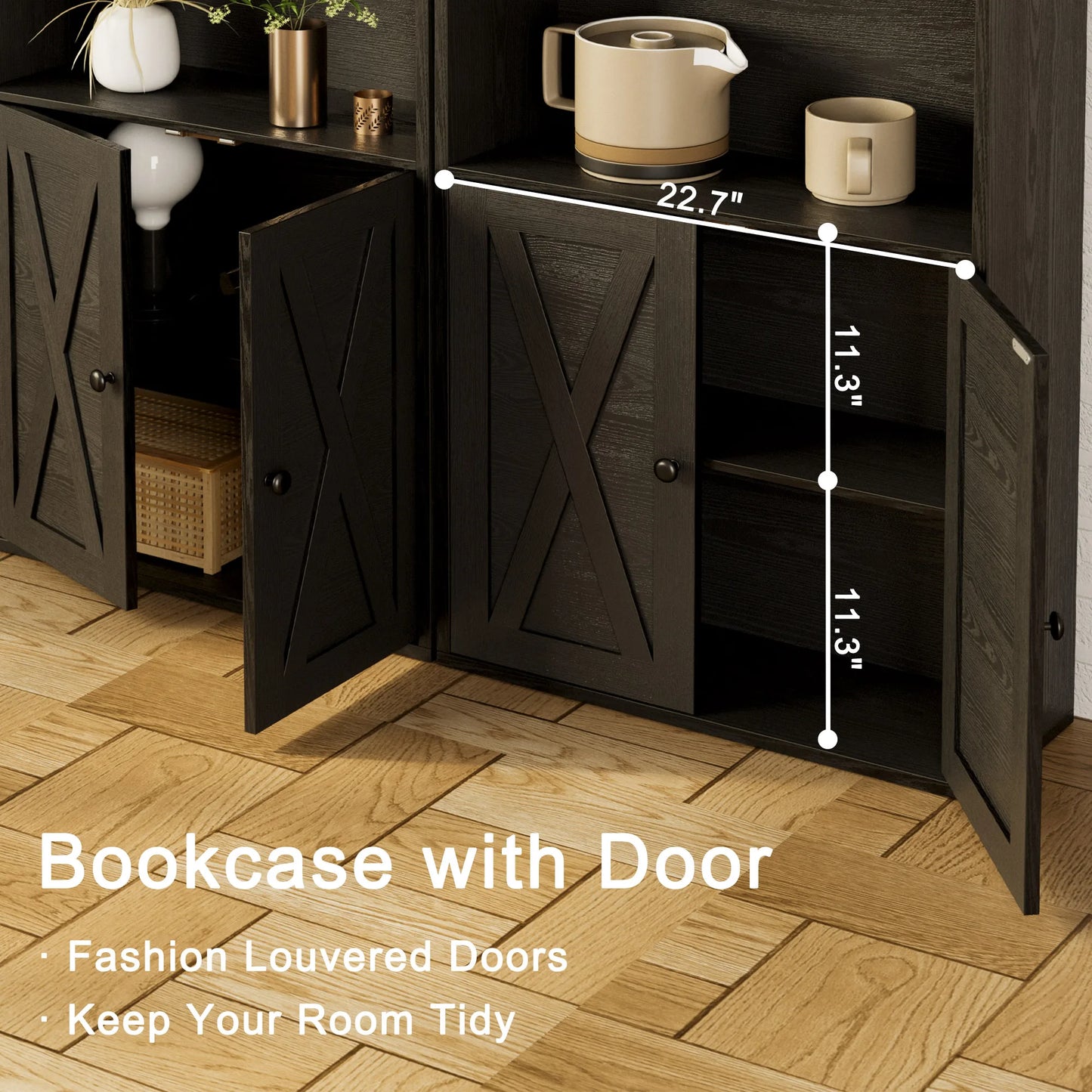 IRONCK Industrial Bookshelves and Bookcases with Doors Floor Standing 6 Shelf Display Storage Shelves 70 in Tall Bookcase Home D