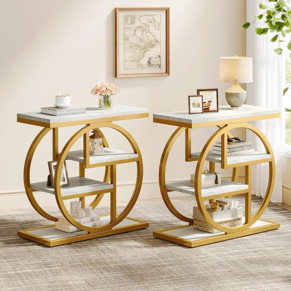 Industrial 4-Tier End Table With Storage Shelves For Living Room