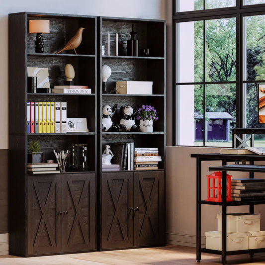 IRONCK Industrial Bookshelves and Bookcases with Doors Floor Standing 6 Shelf Display Storage Shelves 70 in Tall Bookcase Home D