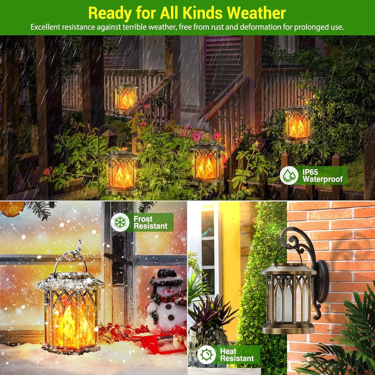 Waterproof Solar Flickering Flame Lantern For Outdoor Yard And Patio