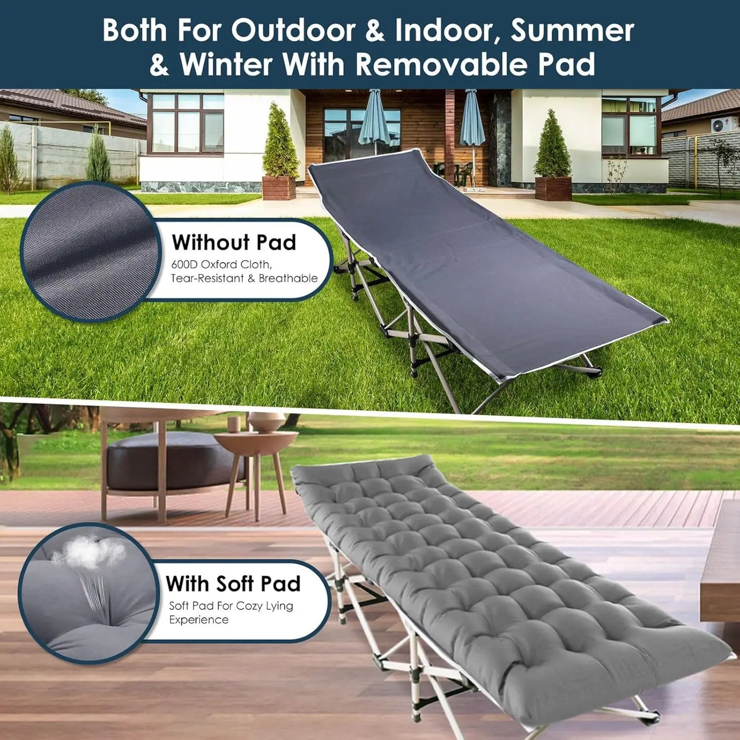 Foldable Portable Bed Outdoor Lounge Chair With Pearl Foam Mattress