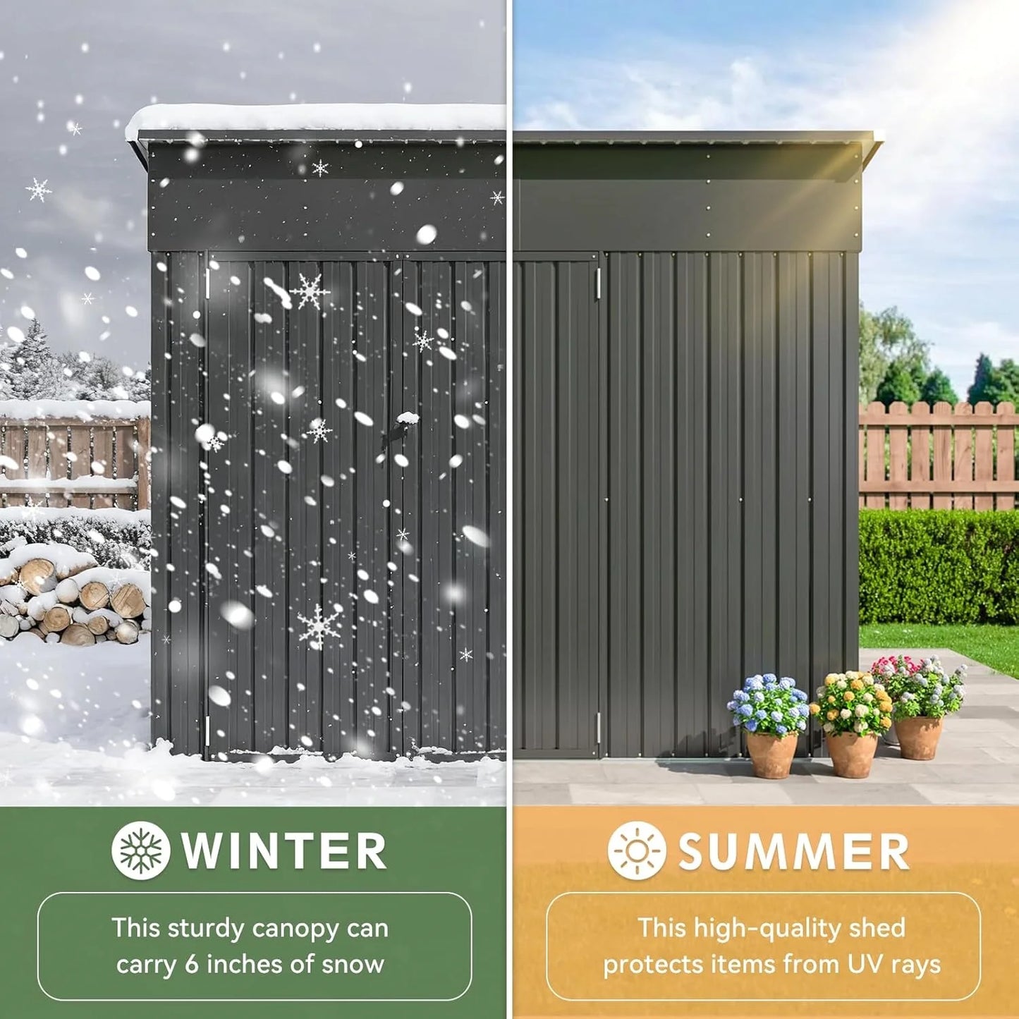 Nordivale 8x4FT Triple Door Metal Storage Shed Lockable Outdoor Cabinet Sloping Roof for Garden Backyard Tools Bicycles Black