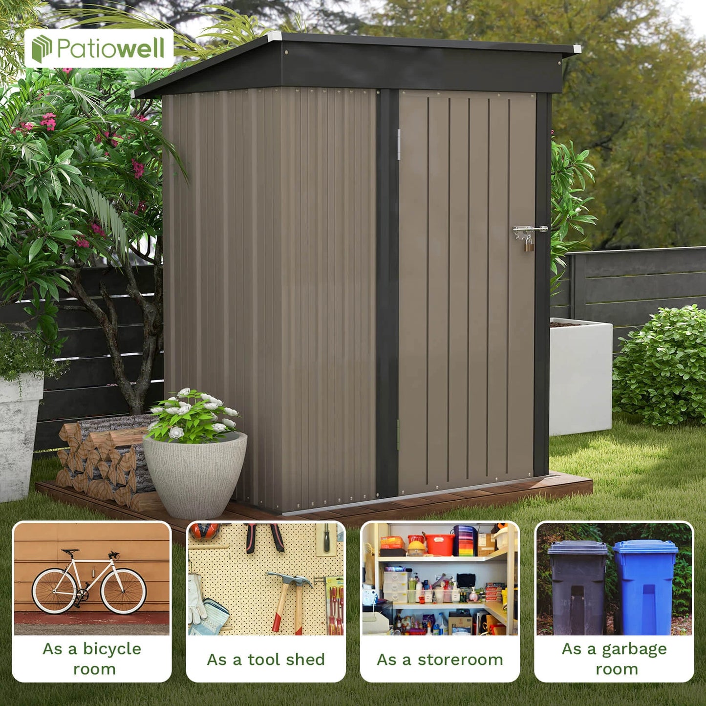 Victone Backyard Storage Shed With Sloped Roof And Lockable Door