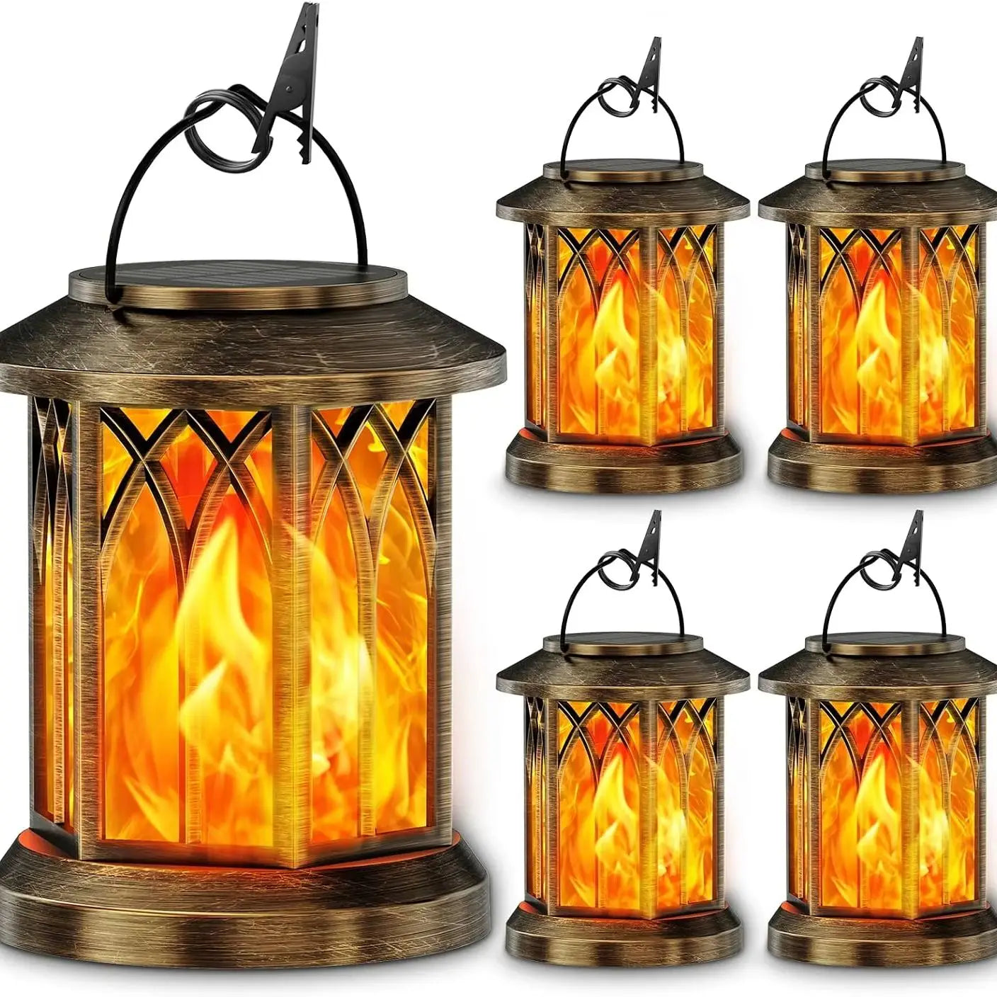 Waterproof Solar Flickering Flame Lantern For Outdoor Yard And Patio