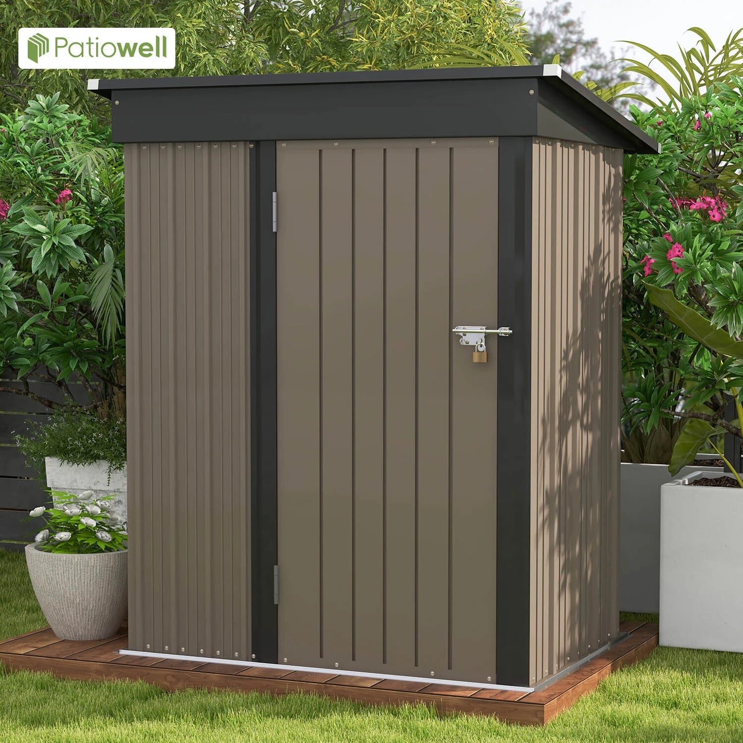 Victone Backyard Storage Shed With Sloped Roof And Lockable Door
