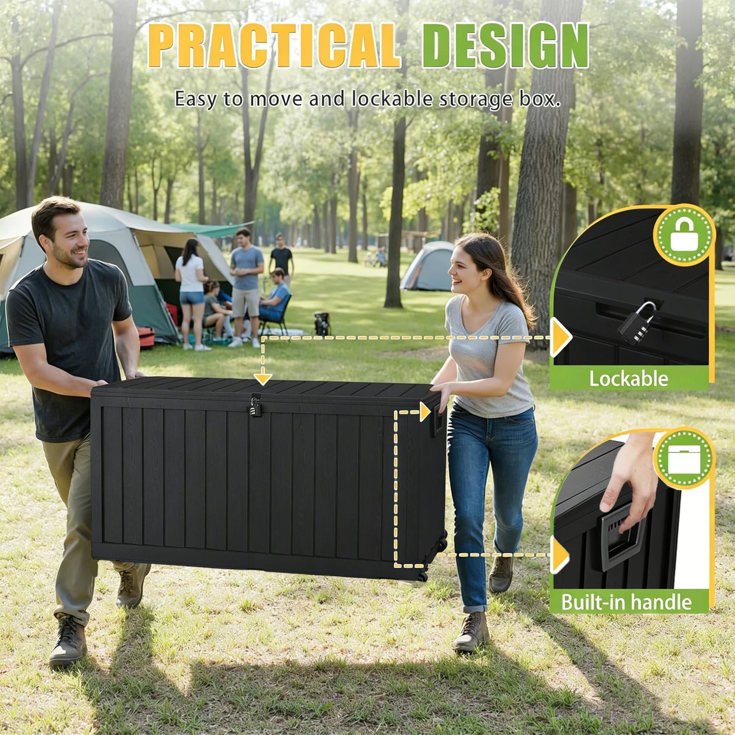 Resin Outdoor Storage Box Waterproof Deck Box With Bottom Pulleys
