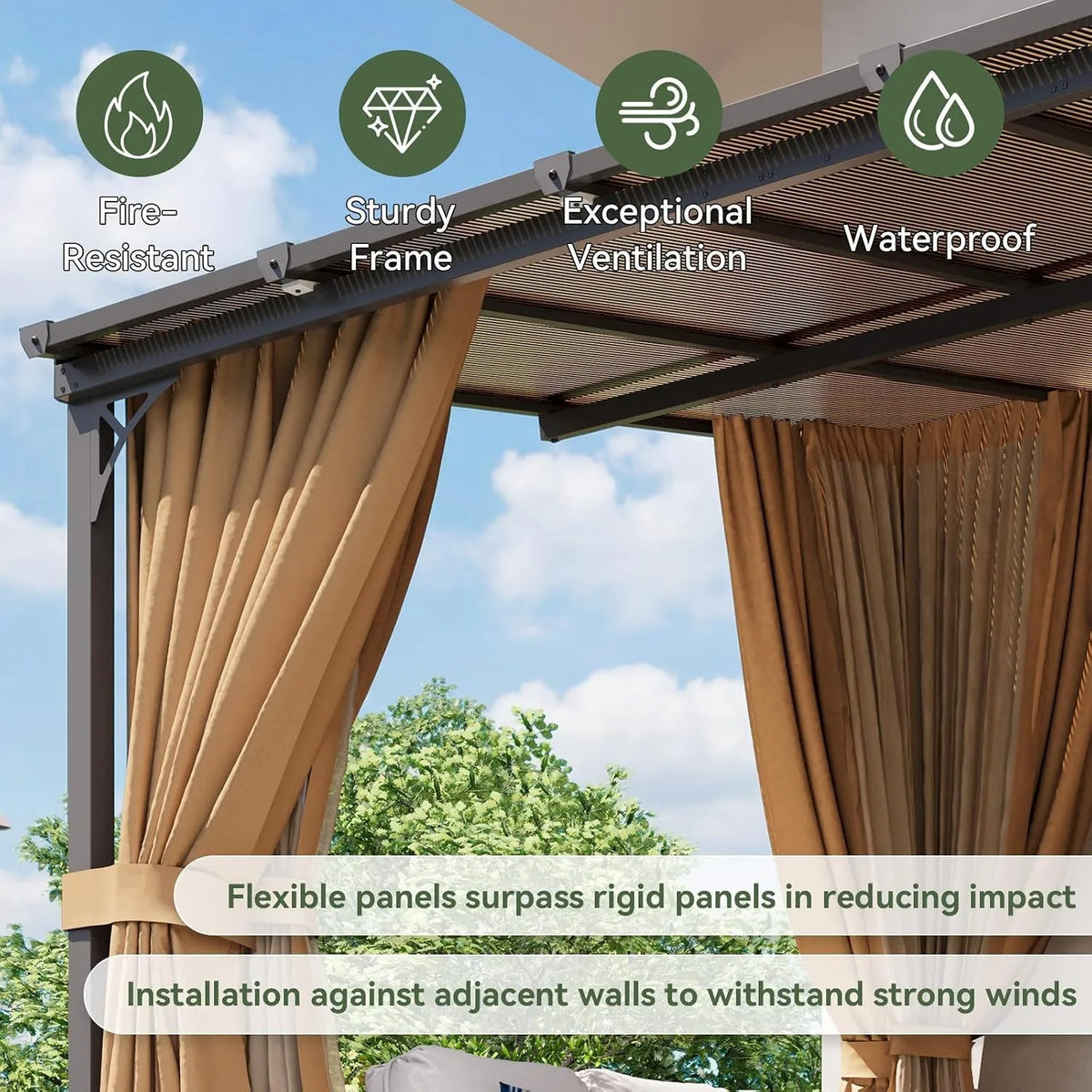 Aoxun Wall Mounted Pergola Gazebo With Curtains And Mosquito Net