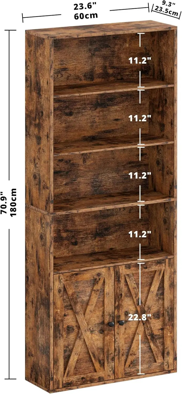 IRONCK Industrial Bookshelves and Bookcases with Doors Floor Standing 6 Shelf Display Storage Shelves 70 in Tall Bookcase Home D