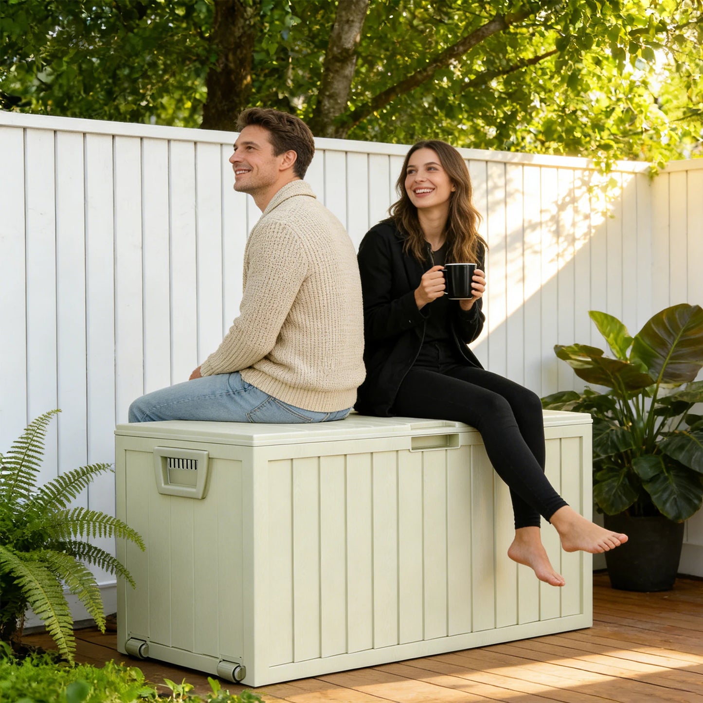 Resin Outdoor Storage Box Waterproof Deck Box With Bottom Pulleys