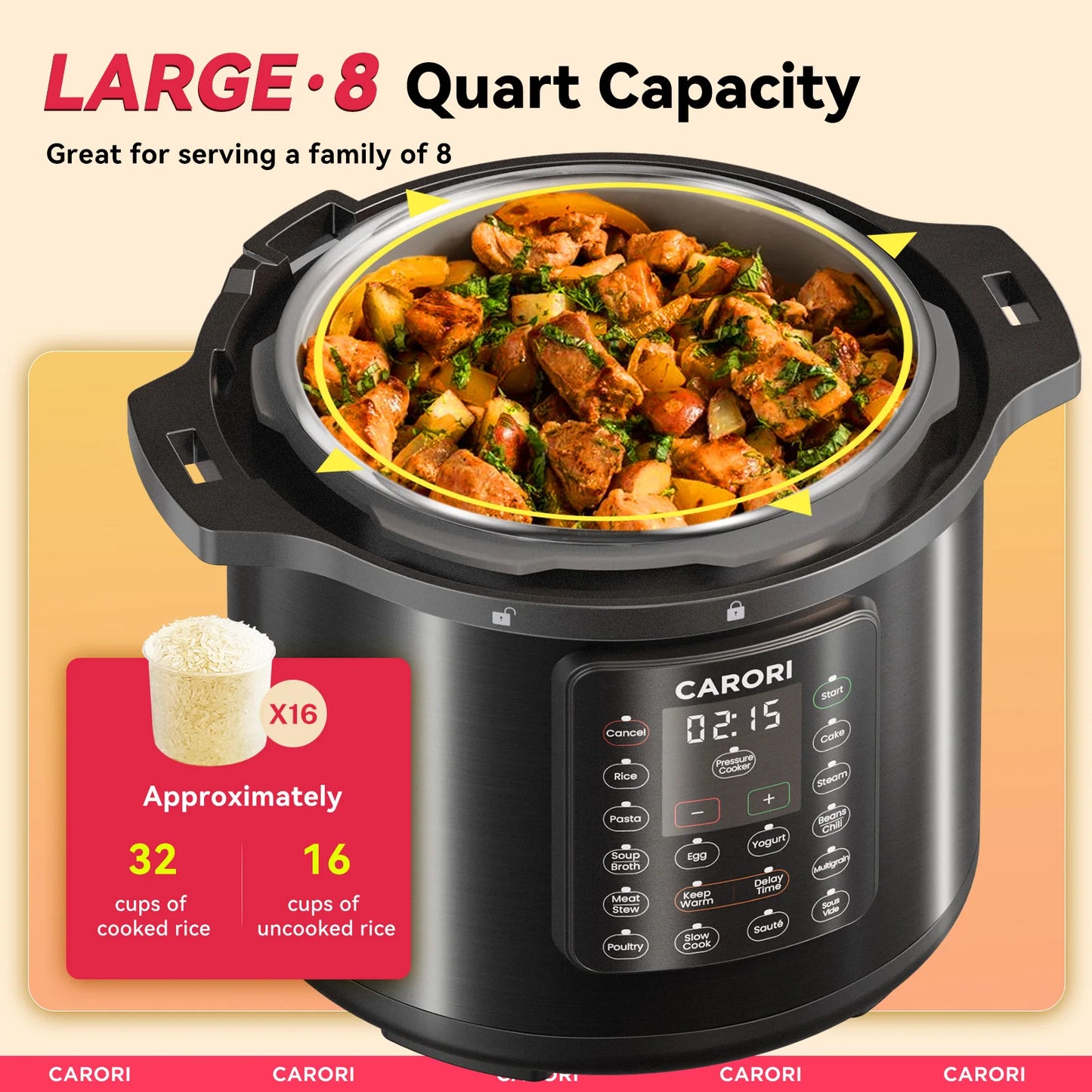 Carori 1200W 12-In-1 Electric Pressure Cooker Multi-Use