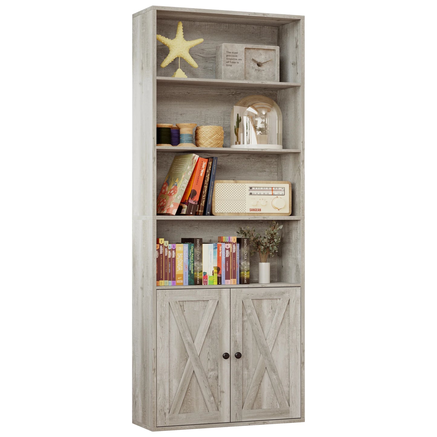 IRONCK Industrial Bookshelves and Bookcases with Doors Floor Standing 6 Shelf Display Storage Shelves 70 in Tall Bookcase Home D