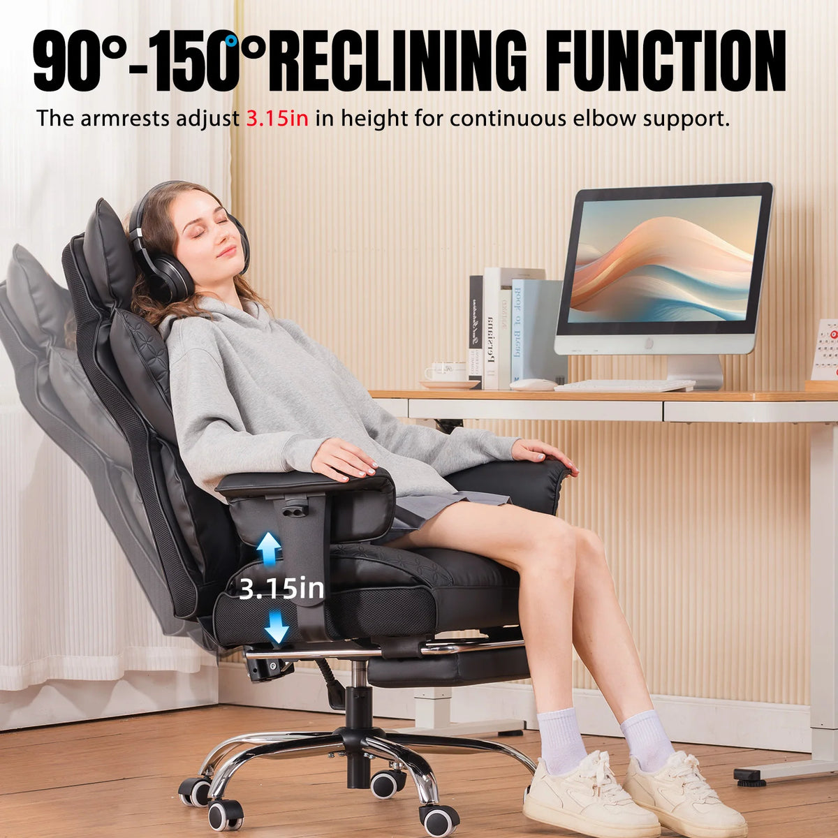 COMHOMA Ergonomic Leather High Back Office Chair With Footrest