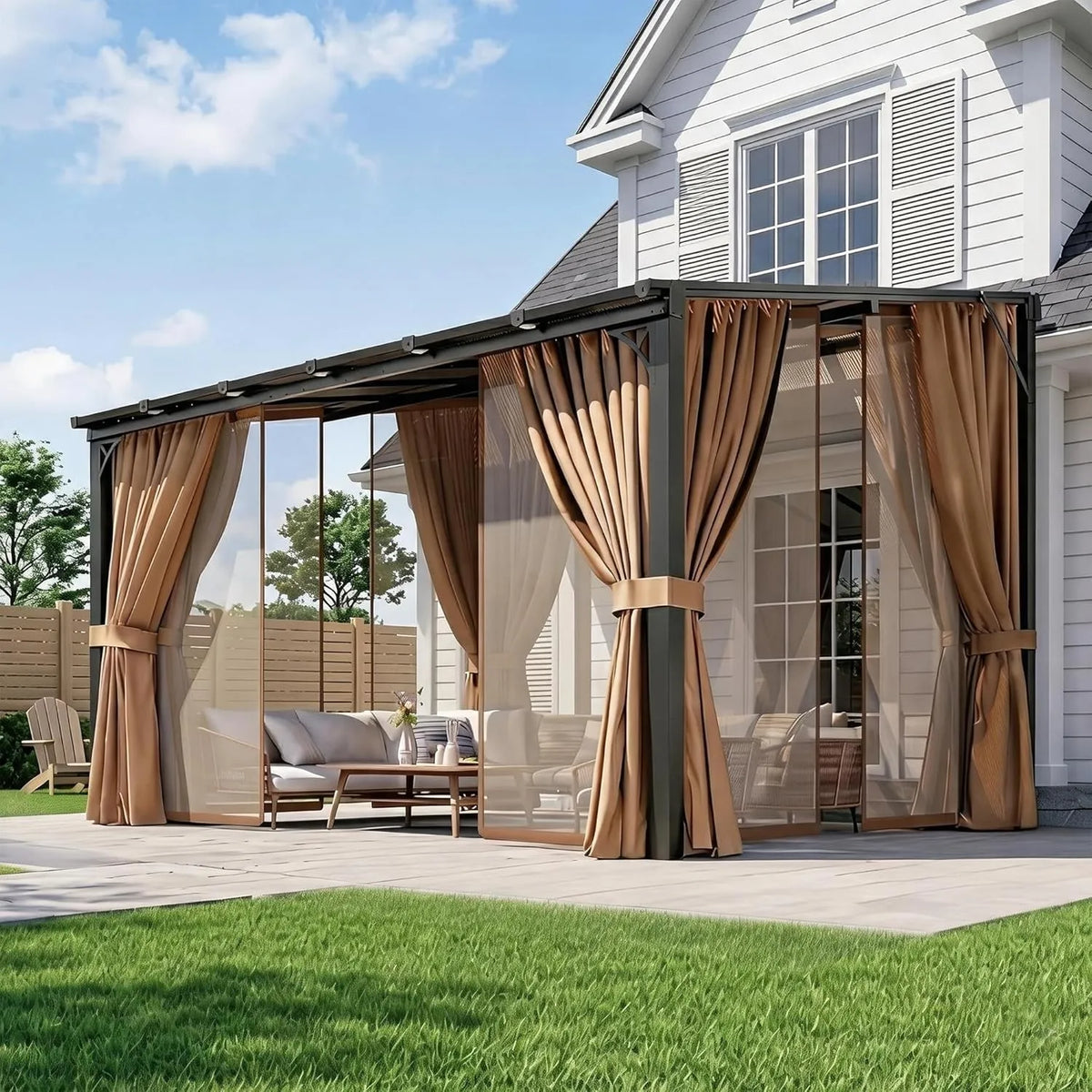 Aoxun Wall Mounted Pergola Gazebo With Curtains And Mosquito Net