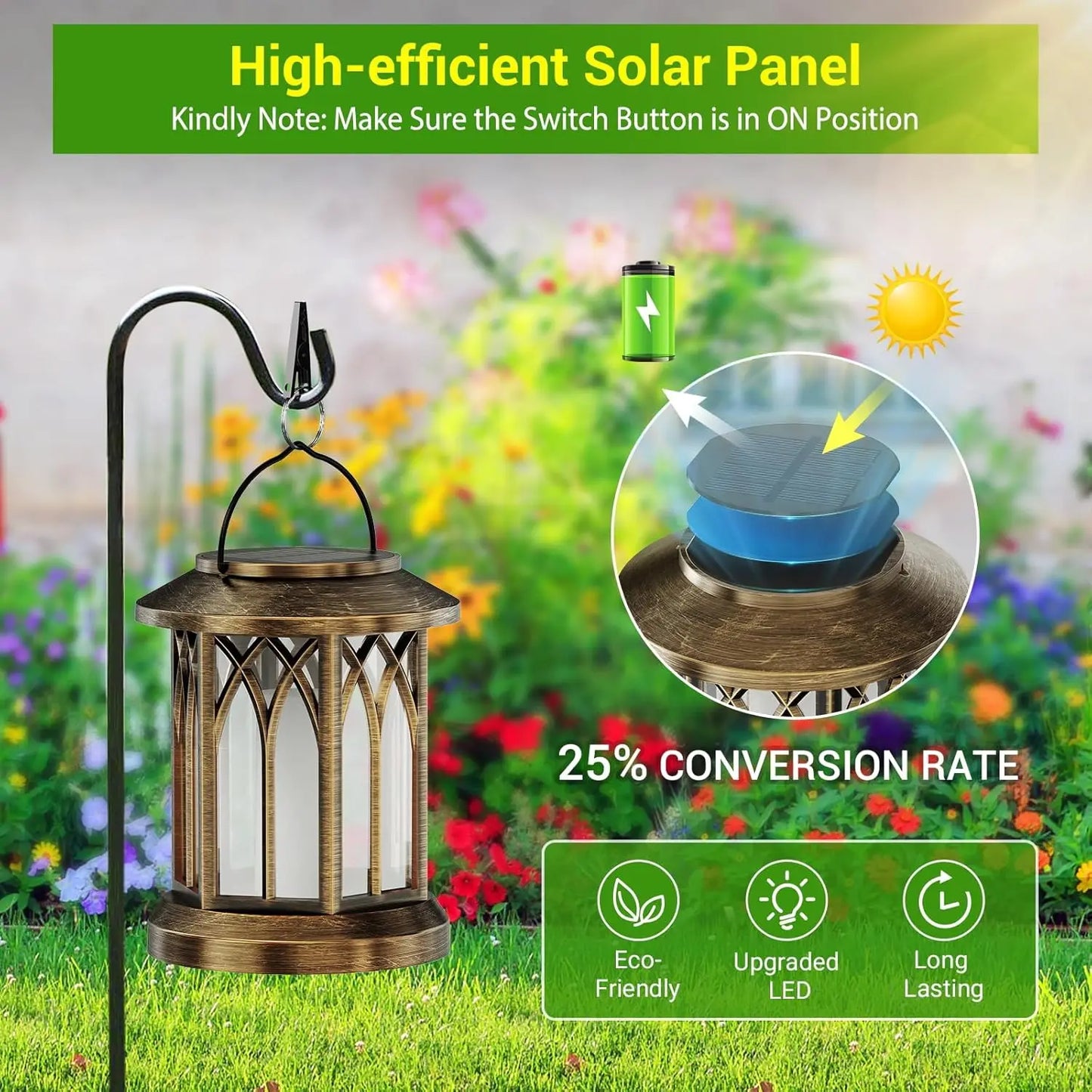 Waterproof Solar Flickering Flame Lantern For Outdoor Yard And Patio