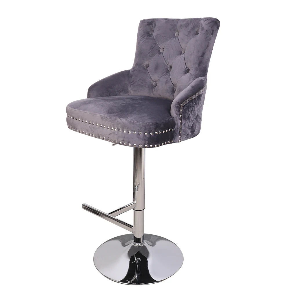 BINGOPAW Velvet Swivel Bar Stool With Lion Knocker High Back