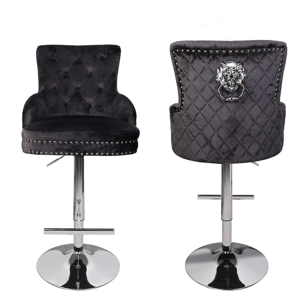 BINGOPAW Velvet Swivel Bar Stool With Lion Knocker High Back