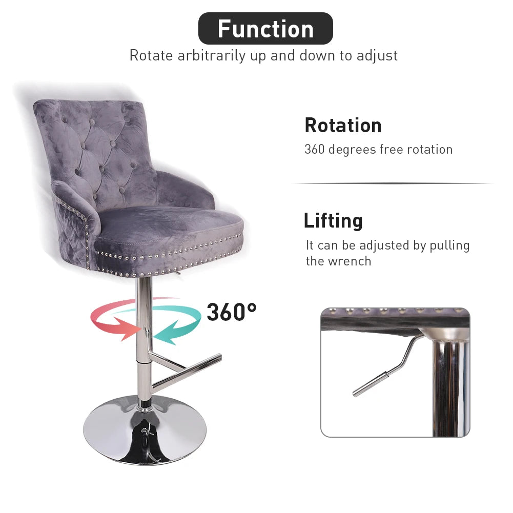 BINGOPAW Velvet Swivel Bar Stool With Lion Knocker High Back