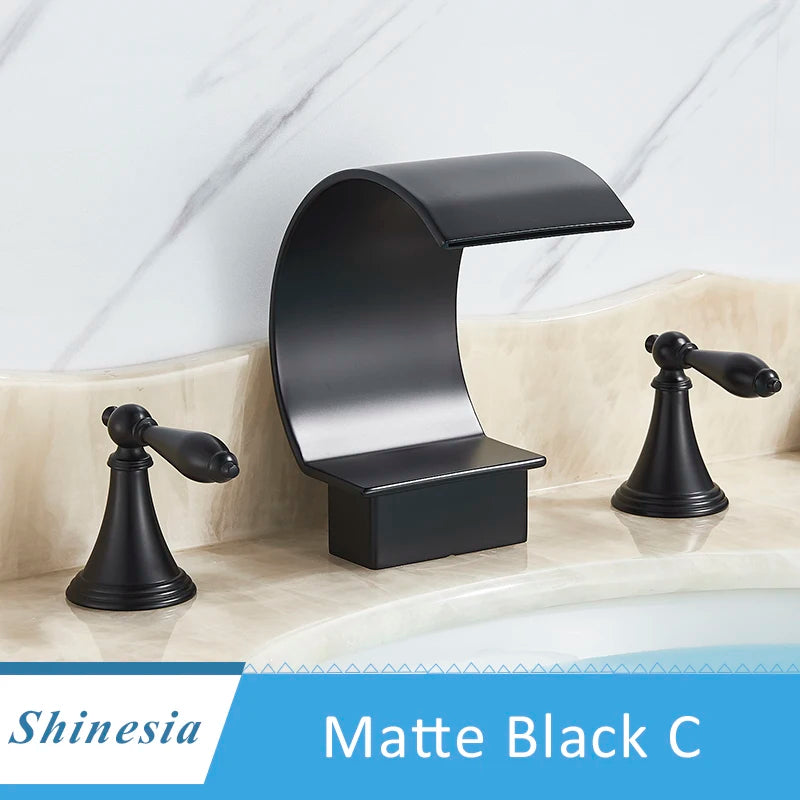 Shinesia Luxury Golden Bathroom Basin Faucet for Vessel Sink Crane Waterfall Hot and Cold Water Mixer Tap Dual Cristal Handle