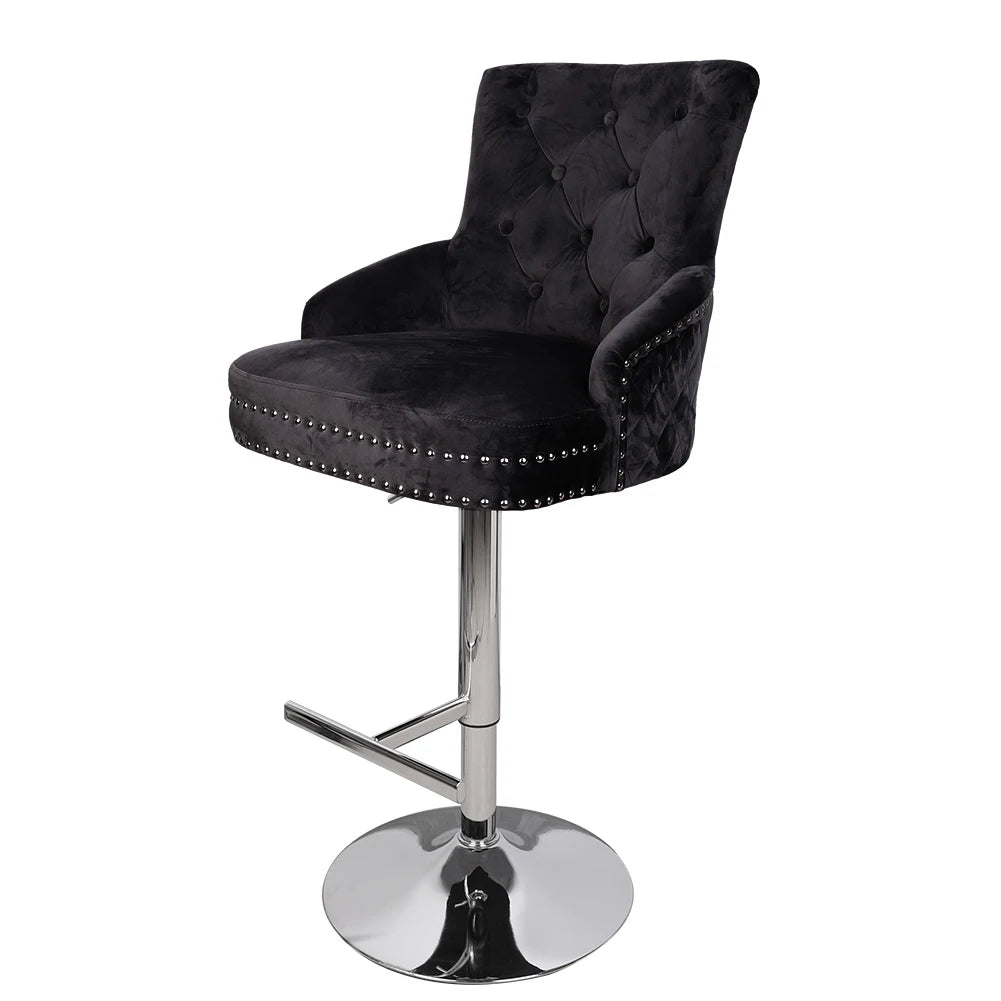 BINGOPAW Velvet Swivel Bar Stool With Lion Knocker High Back