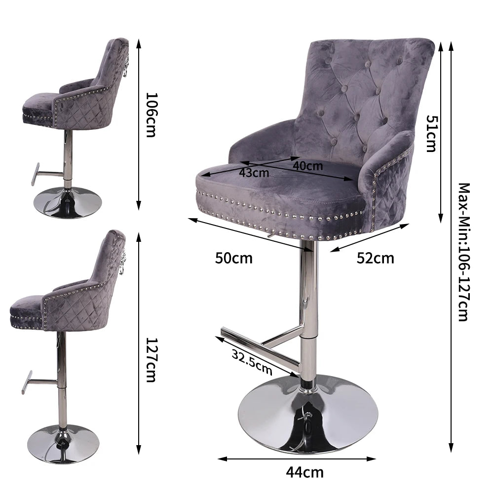 BINGOPAW Velvet Swivel Bar Stool With Lion Knocker High Back