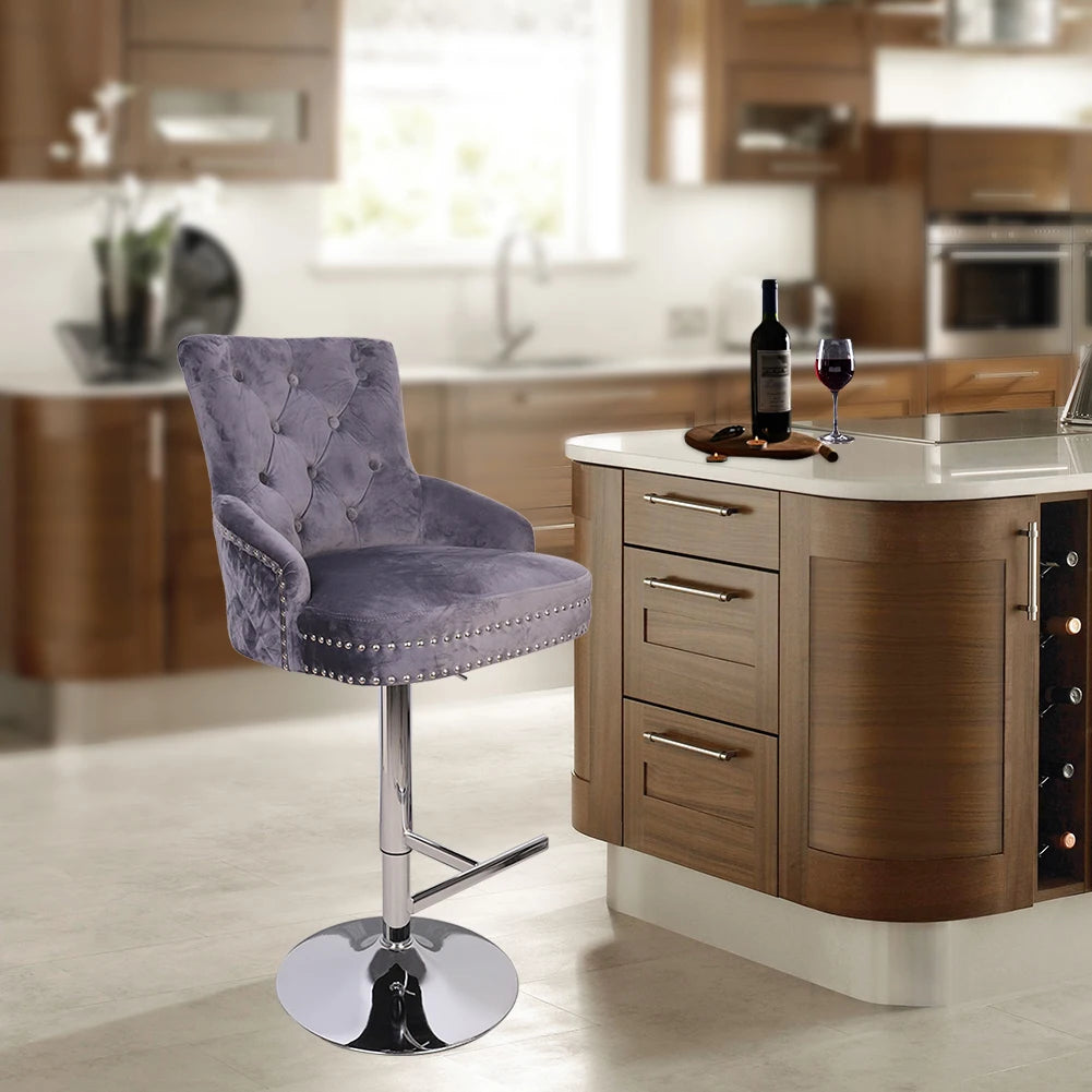 BINGOPAW Velvet Swivel Bar Stool With Lion Knocker High Back