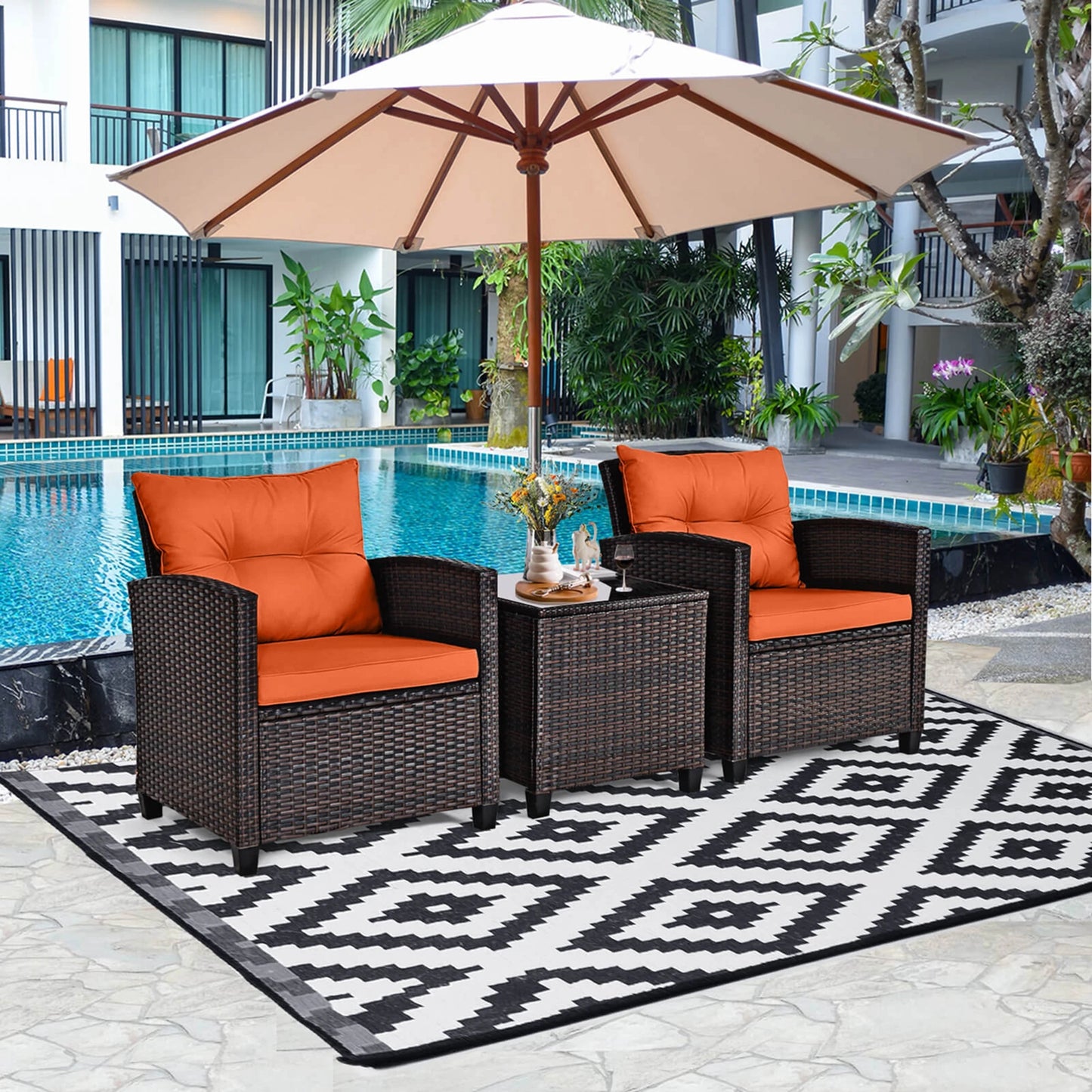 HOMASIS 3-Piece Patio Rattan Sofa Set Cushioned Weatherproof