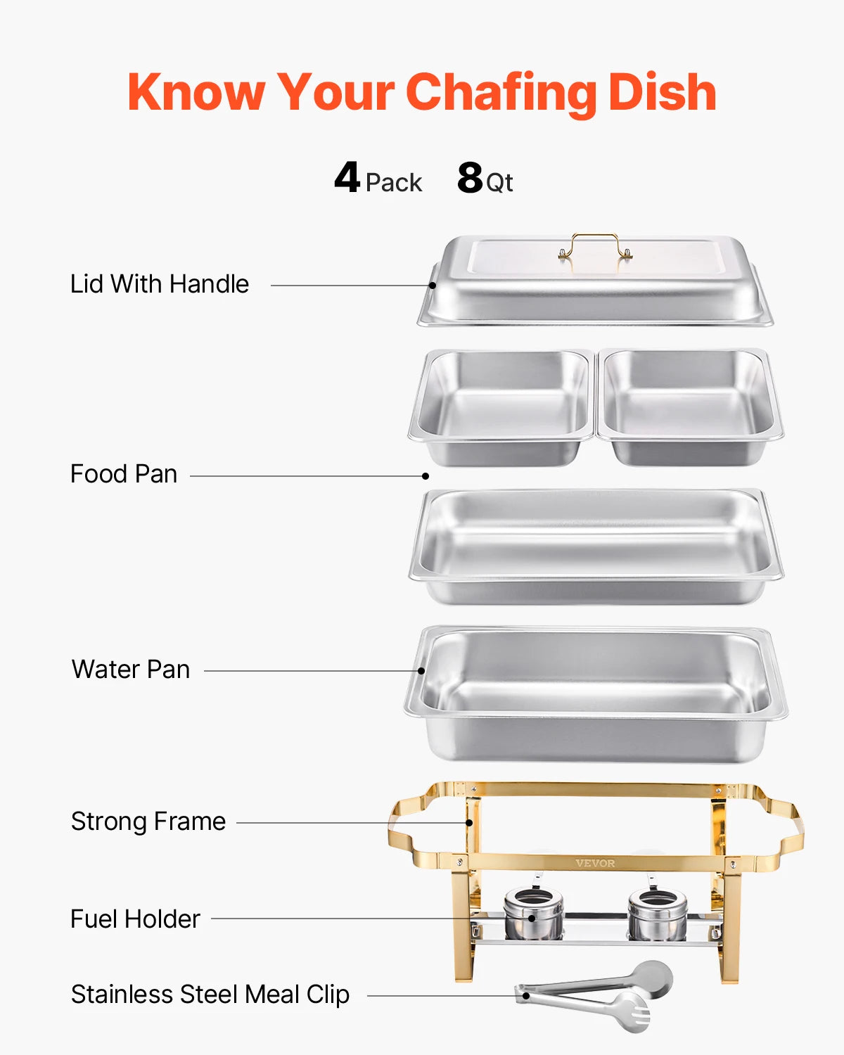 SucceBuy 4 Pack Chafing Dish Buffet Set Stainless Steel Chafer