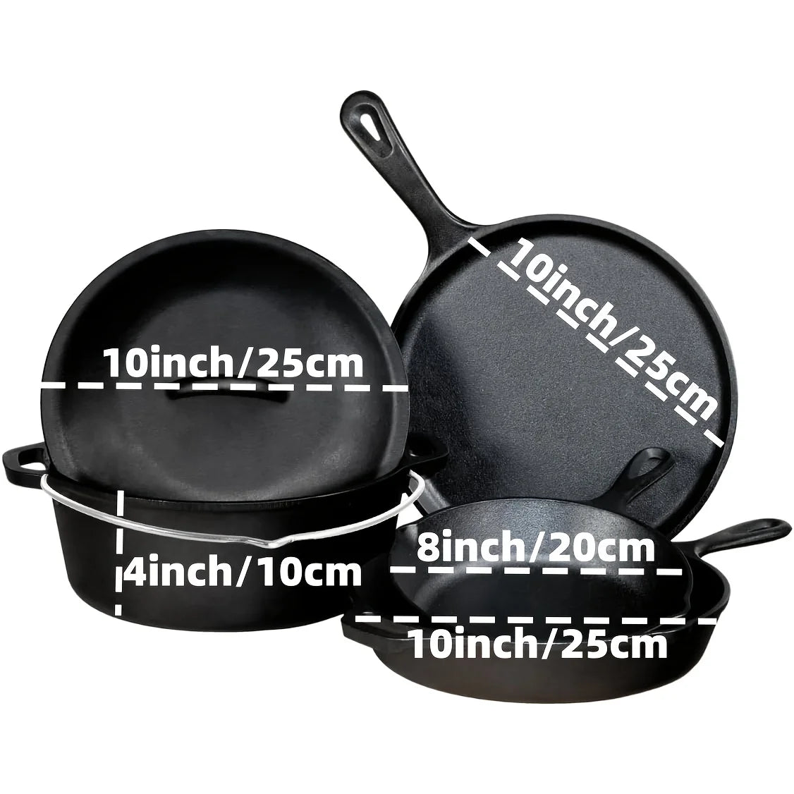 AEDG Cast Iron Skillet Set Preseasoned Non Stick Pans For Oven Grill Campfire