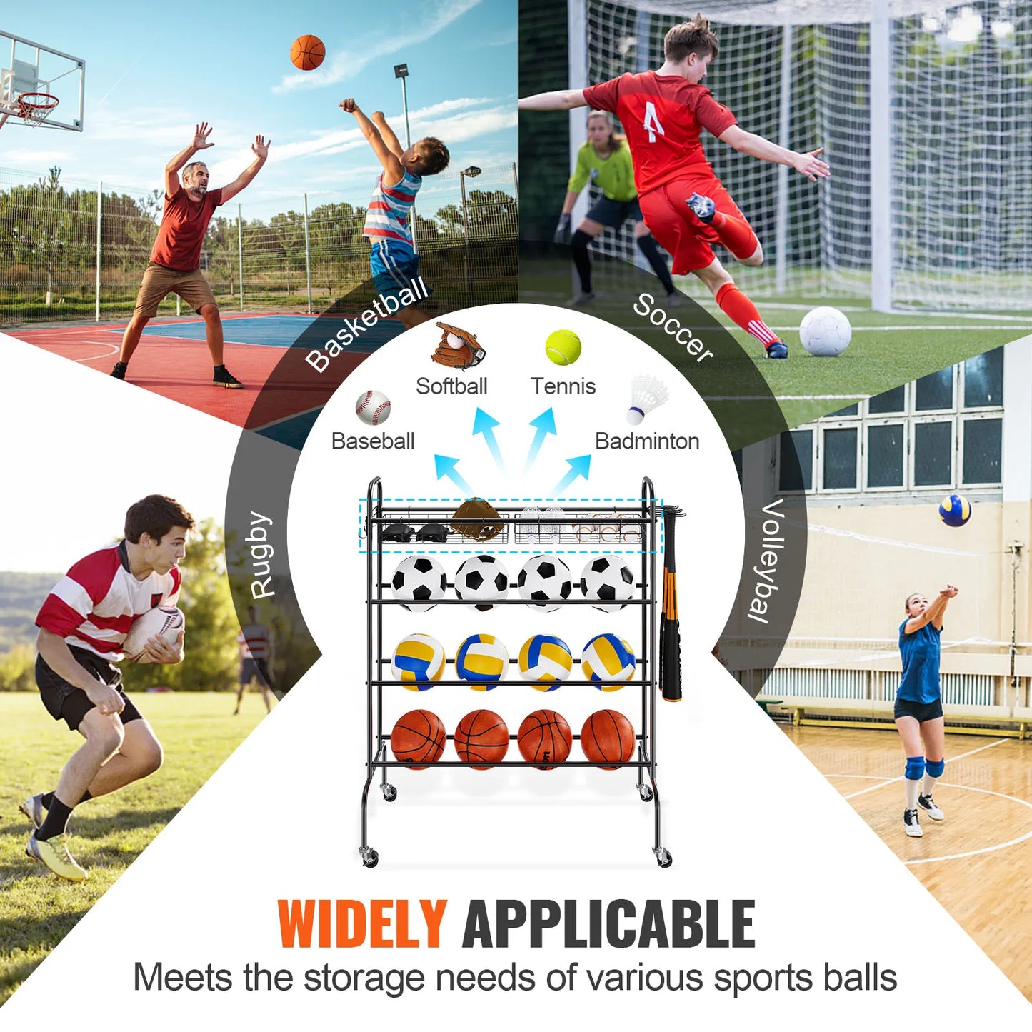 VEVOR Rolling Basketball Rack and Training Stand with Wheels