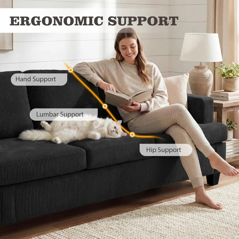 2 Piece Modern Sleeper Loveseat & 3 Seater Sofa Set, Deep Seat Corduroy Living Room Furniture for Apartment Lounge 89", Custom