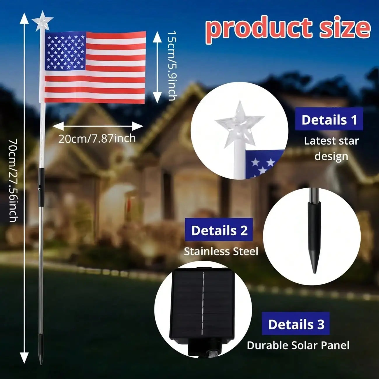 8Pack Solar American Flag Lights Outdoor, 4th Of July Decorations Outdoor, Solar Flag American Lights, 8 Modes Auto On/Off IP65 Waterproof, Solar Flag Lights For Garden,Yard, Pathway, Porch,Independence Day, 250Th Anniversary