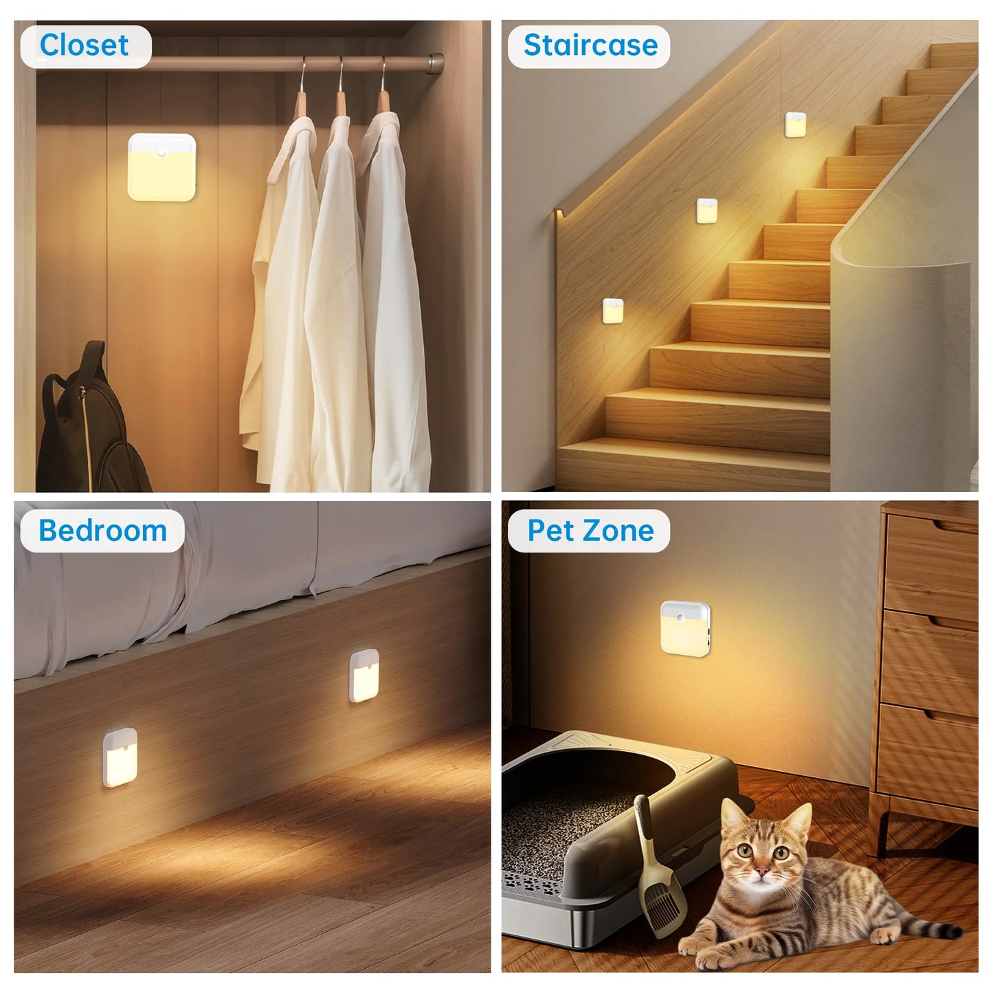 Pzsunly LED Motion Sensor Light Type C Rechargeable Night Lamp