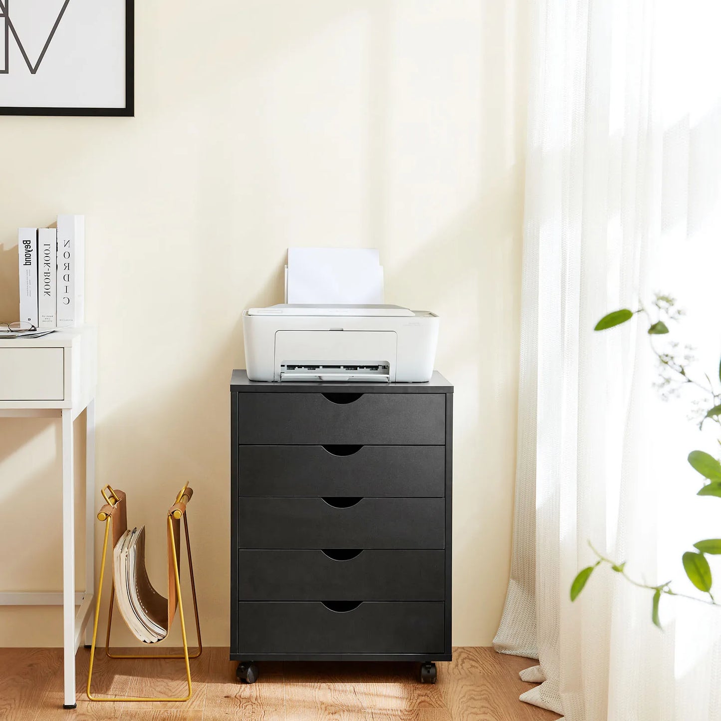 MCQ 5 Wooden Mobile Cabinet For Living Room Drawer Chest Dressers Nightstand Storage Cabinet Organizer Rolling Display Furniture