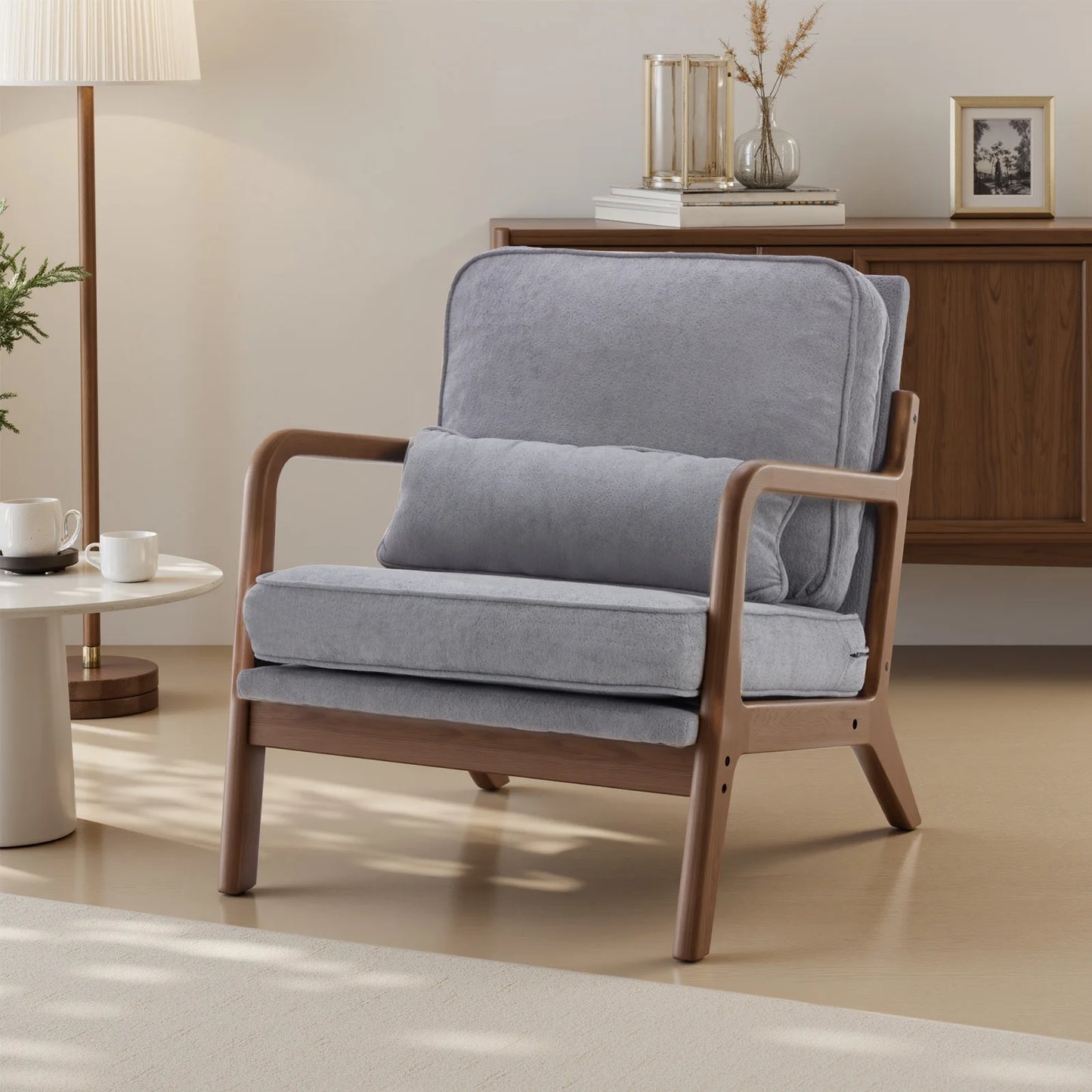 JHK Mid Century Modern Armchair With Wood Frame Cushion