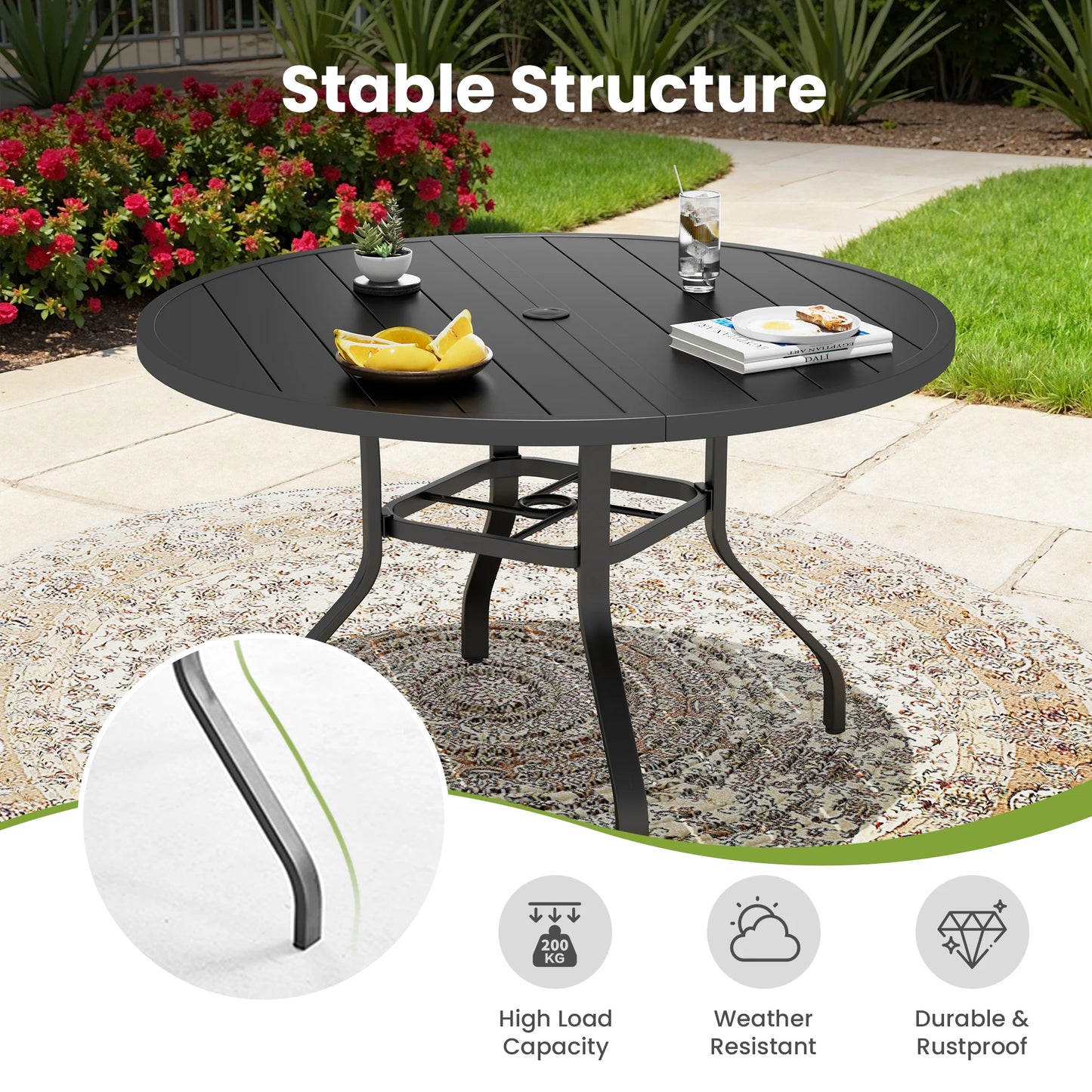 Outdoor Patio Dining Table, 41" Round Patio Table with 1.57" Umbrella Hole, Metal Tables for Patio, Graden, Backyard, Poolside