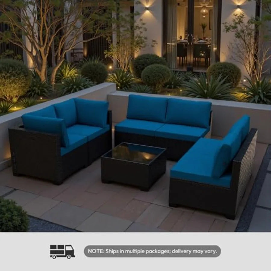 Patio Furniture Set 7 Piece All Weather Wicker Rattan Conversation