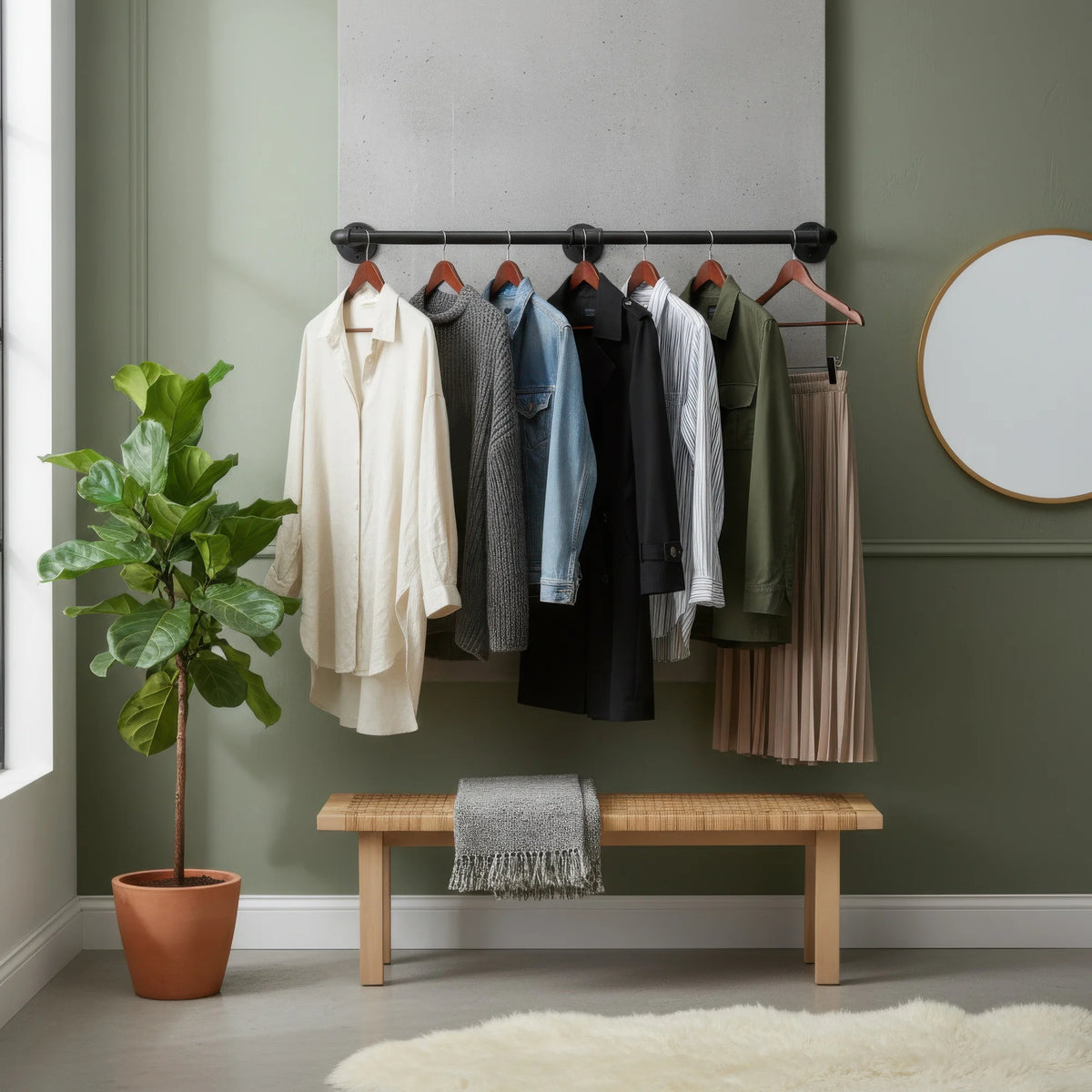 Industrial Pipe Wall Mounted Clothes Rack, Detachable Iron Garment Bar