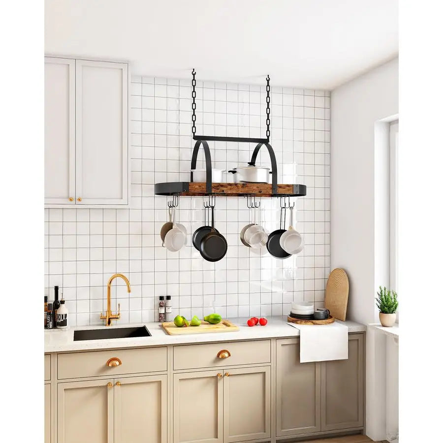 Ceiling Mounted Pot Rack With 12 S-Shaped Hooks For Kitchen Storage