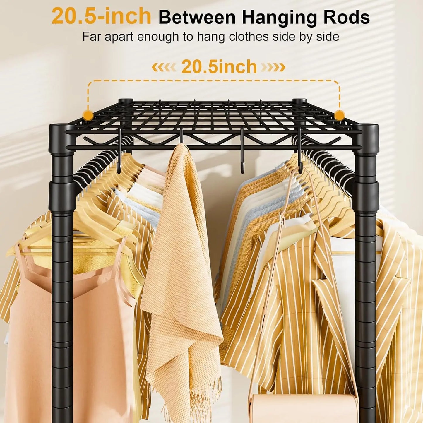 HOME P4 Plus Rolling Clothes Rack Heavy Duty, Clothing Racks for Hanging Clothes, Free Standing Garment Racks with Wheels, Po
