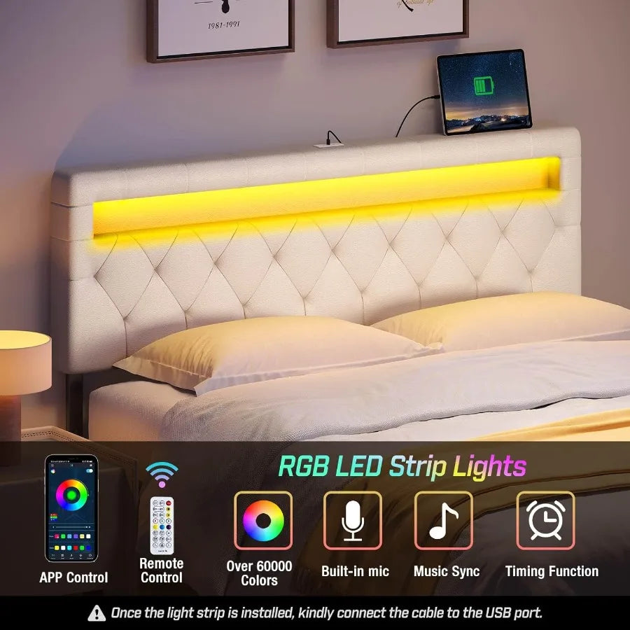 XIUWO LED Headboard For Queen Bed With USB Type-C Port