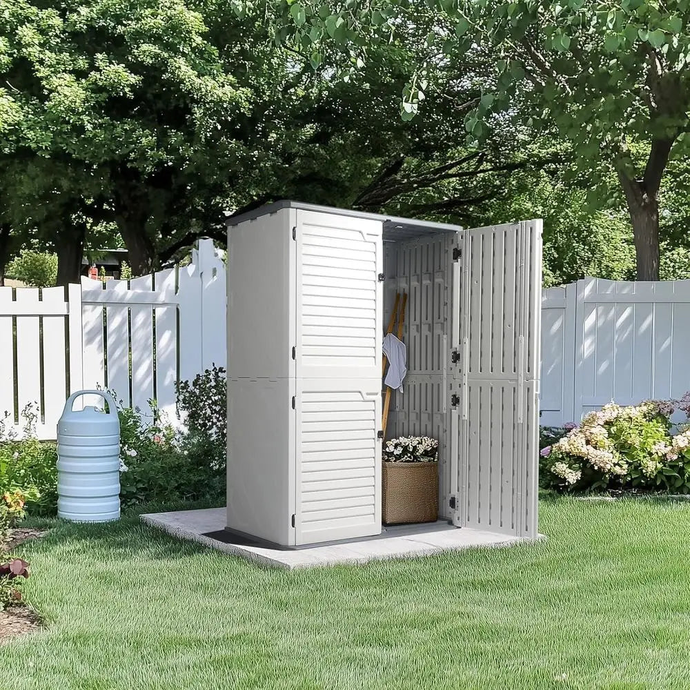 Weather-Resistant HDPE Resin Storage Shed with Lockable Cabinet, 59 Cu.ft Capacity for Outdoor Tools and Equipment