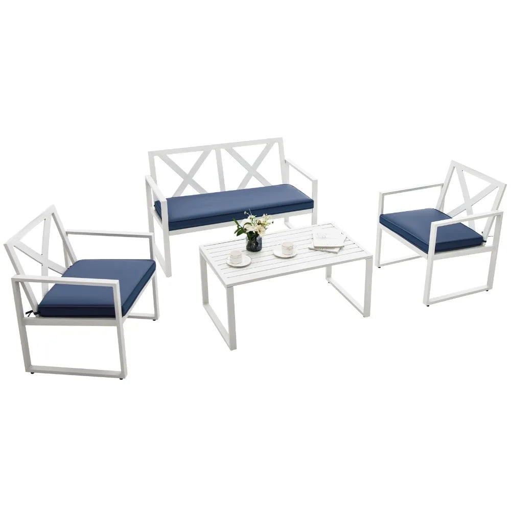 4PCS Patio Conversation Furniture Set Armrest Cushioned Loveseat Sofas Garden