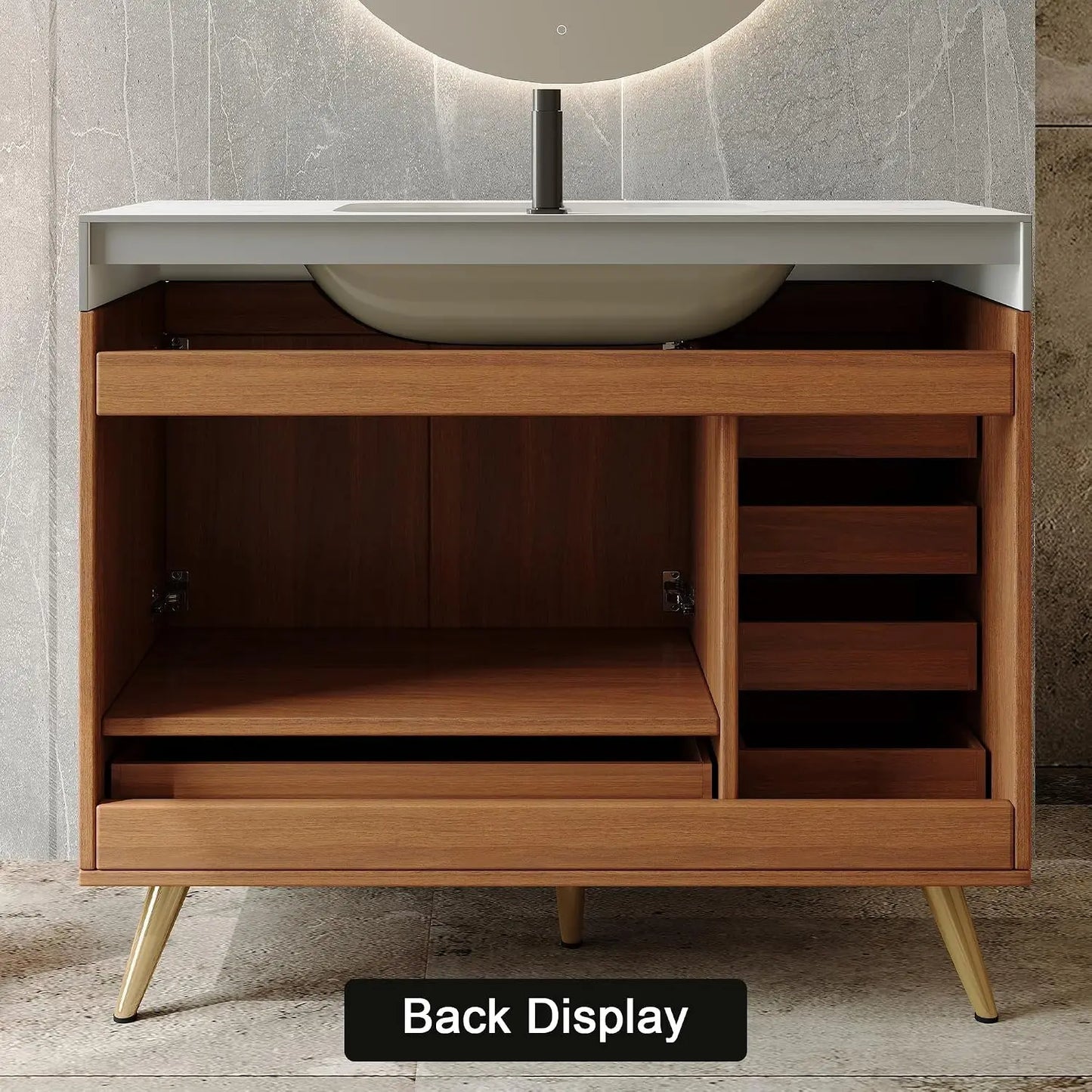 36" Freestanding Bathroom Vanity, Black & White | Ceramic Sink, Faux Marble Top, 5 Drawers, 2 Soft-Close Doors Cabinet, Custom