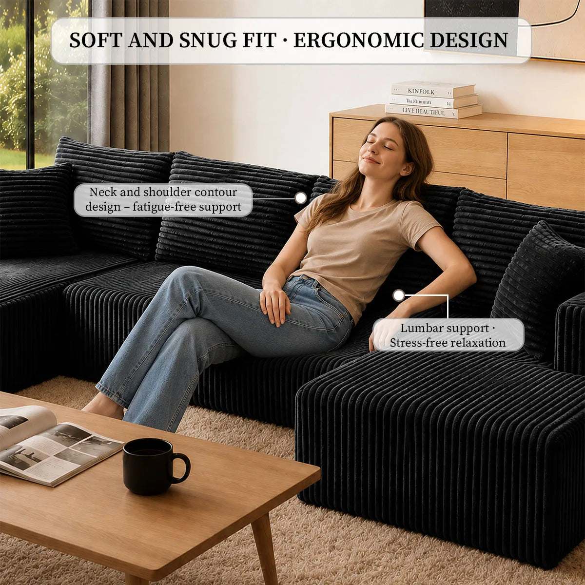 Modular U Shaped Sectional Sofa With Double Chaise Lounges Corduroy