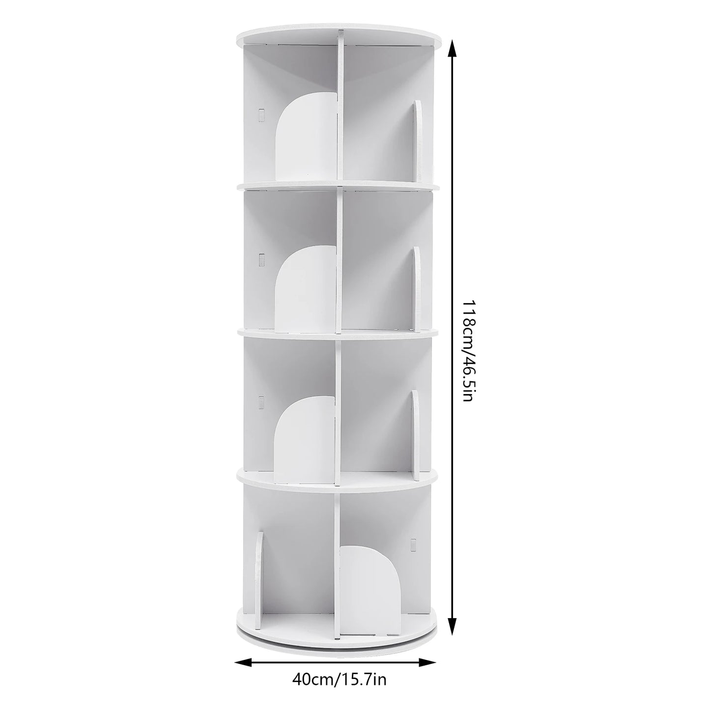 2/4-Tier Wooden Rotatable Bookshelf - 360°Display Floor Standing Storage Rack, White Multifunctional Bookshelf Organizer